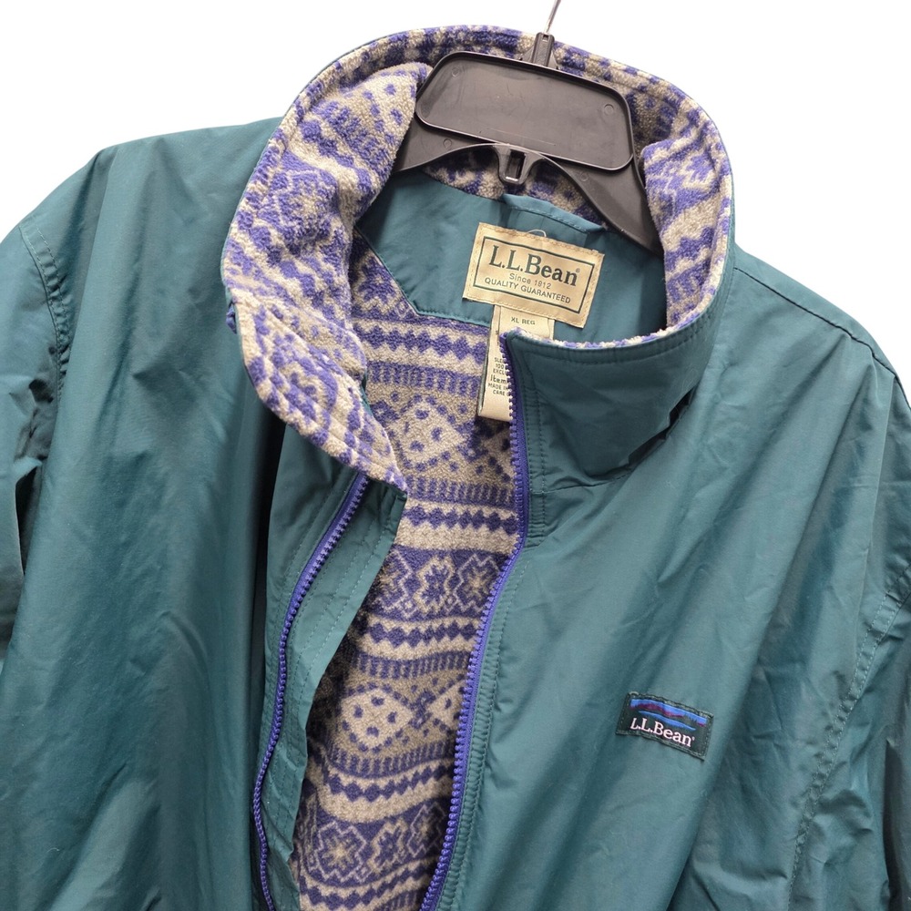 Vintage LL Bean Warm-Up Jacket Mens XL Teal Green Fleece Lined Thinsulate Bomber